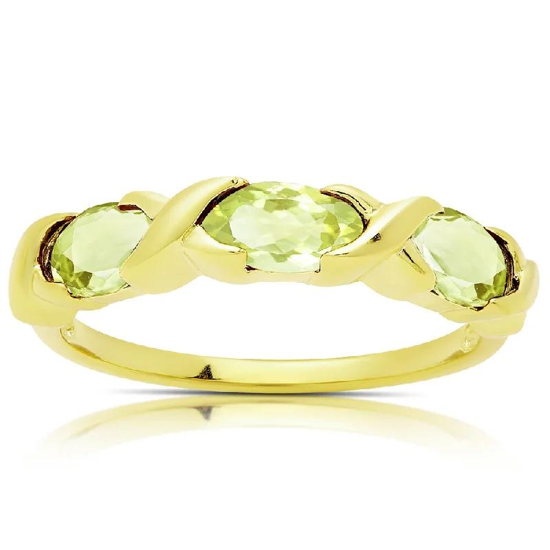 Tulip cluster ring-Dolce Giavonna Gold Over Sterling Silver Peridot Three Stone Ring