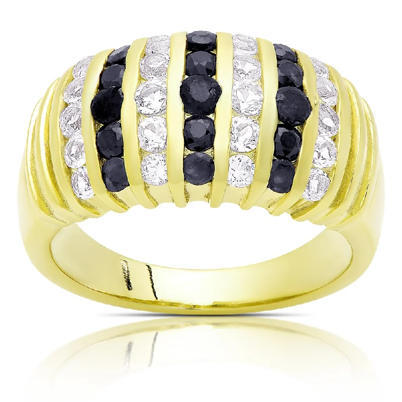 Classic flair ring-Dolce Giavonna Gold Over Sterling Silver Sapphire and White Topaz Cluster Ring