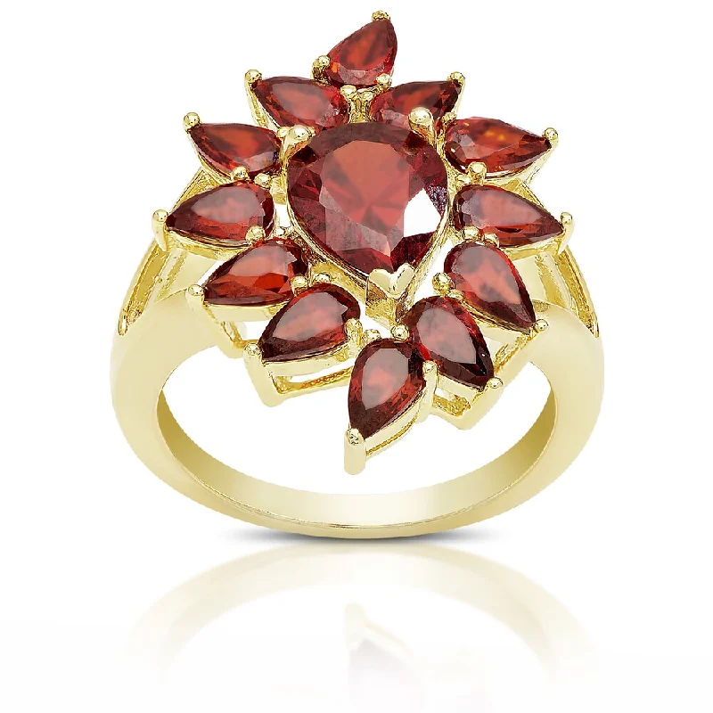 Root stem ring-Dolce Giavonna Gold Over Sterling Silver Simulated Garnet Flower Ring