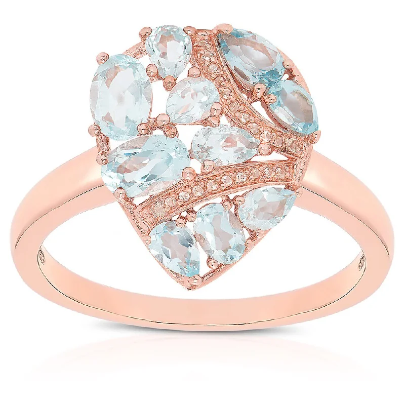 Nature print ring-Dolce Giavonna Rose Gold Over Sterling Silver Blue Topaz and Cubic Zirconia Teardrop Ring