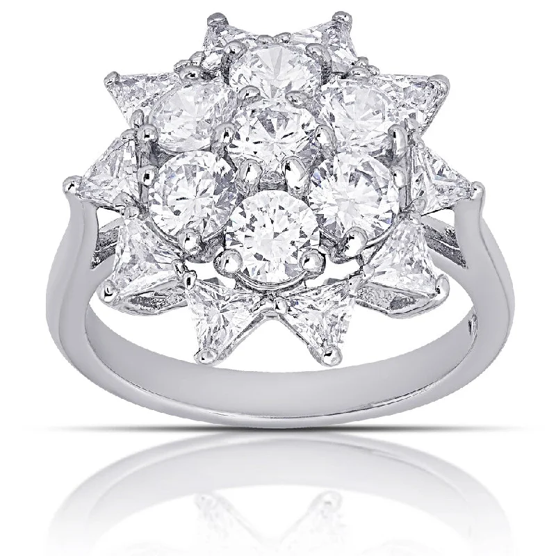 Antler curve ring-Dolce Giavonna Silver Overlay Cubic Zirconia Flower Design Ring