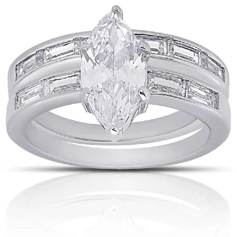 Multi-metal ring-Dolce Giavonna Silver Overlay Marquise-cut Cubic Zirconia Bridal Ring Set