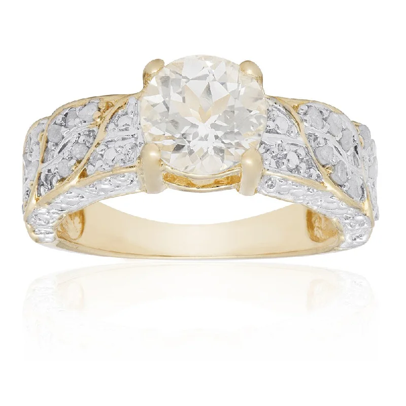 Flowing edge ring-Dolce Giavonna Sterling Silver 1/4ct TDW Diamond and White Topaz Ring (I-J, I2-I3)