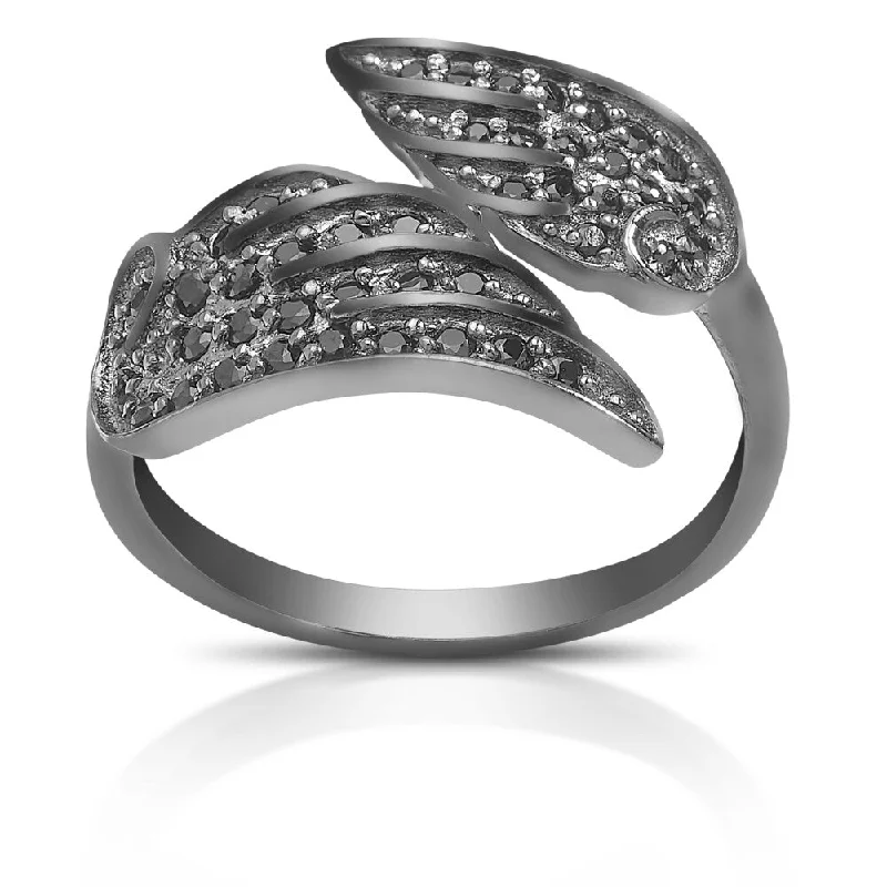 Muted check ring-Dolce Giavonna Sterling Silver Black or White Cubic Zirconia Angel Wing Wrap Ring