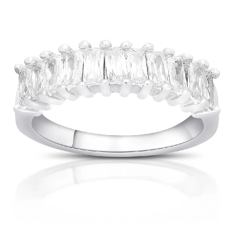 Dew bead ring-Dolce Giavonna Sterling Silver Cubic Zirconia Eternity Ring