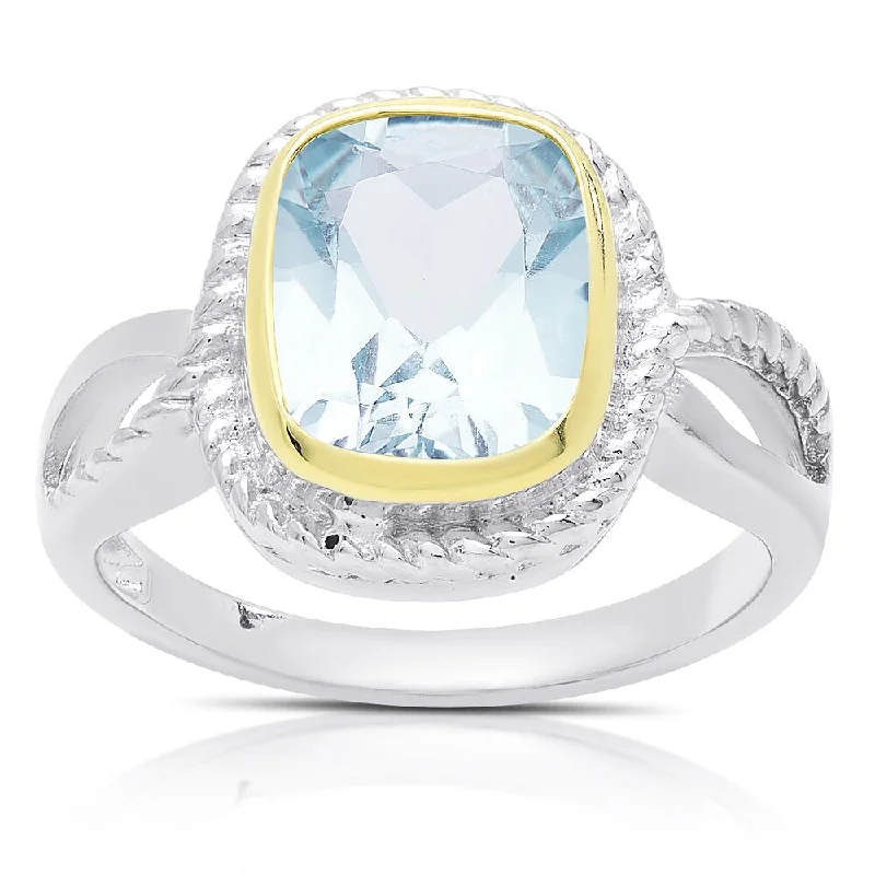 Rune mark ring-Dolce Giavonna Sterling Silver Cushion-cut Blue Topaz Ring