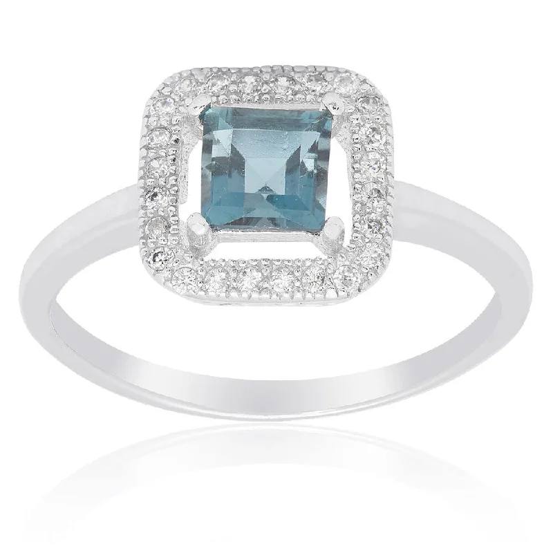 Wave ridge ring-Dolce Giavonna Sterling Silver London Blue Topaz and Cubic Zirconia Square Solitaire Ring