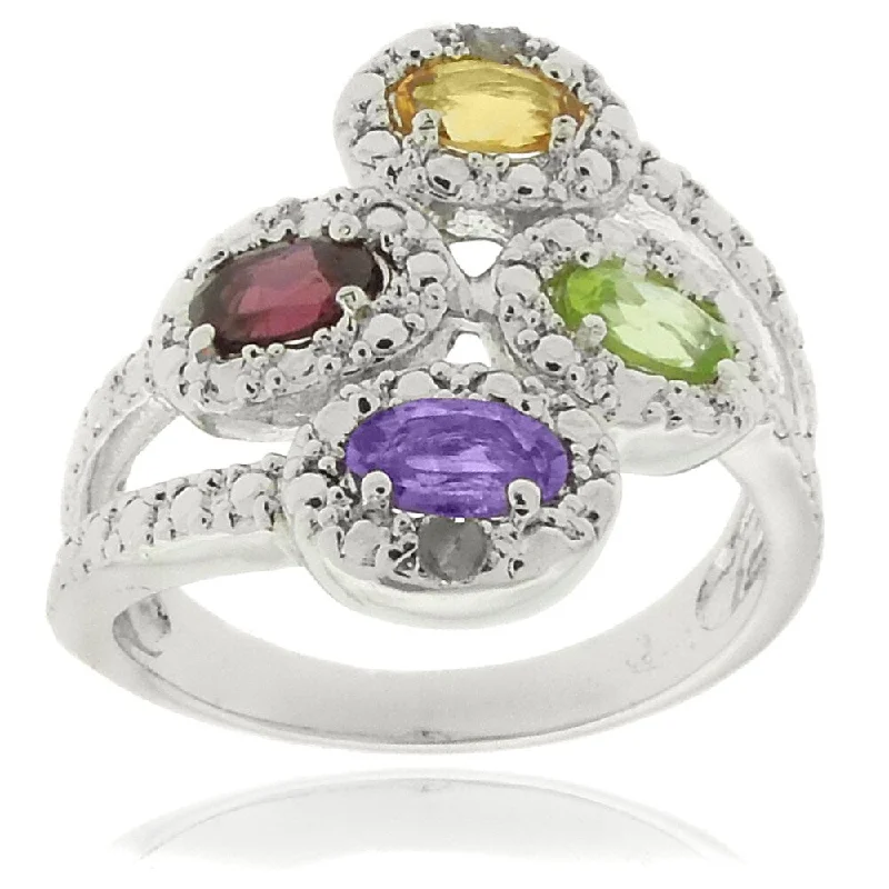 Moor grass ring-Dolce Giavonna Sterling Silver Multi-gemstone and Diamond Accent Ring