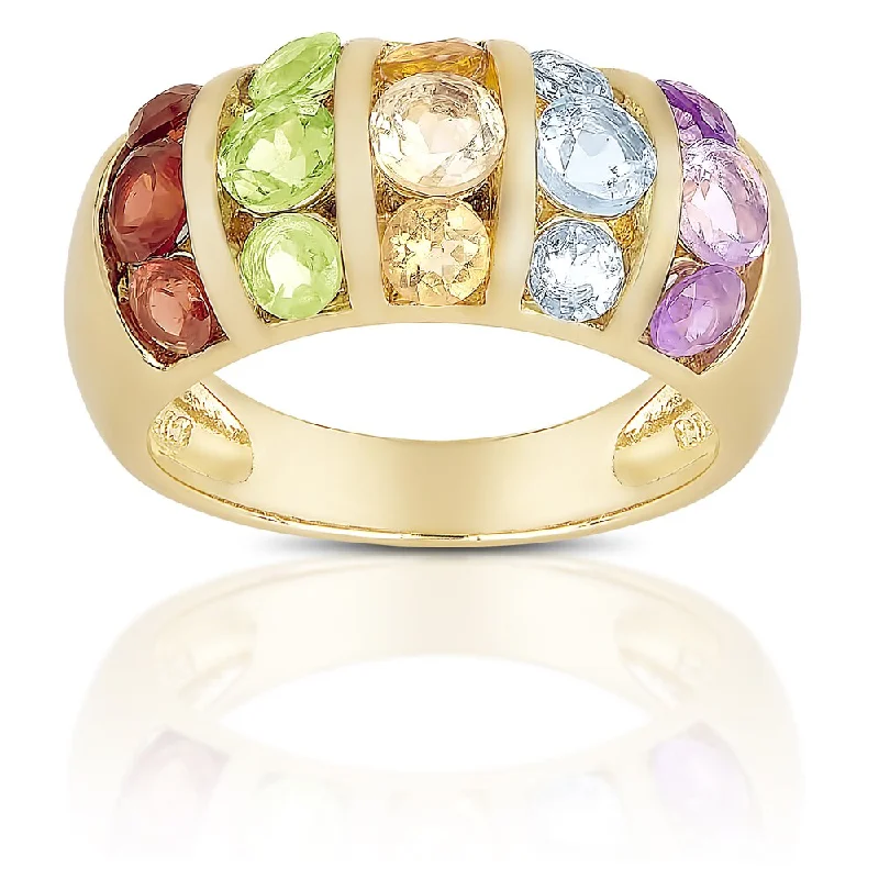 Coarse grain ring-Dolce Giavonna Sterling Silver Multi Gemstone Ring