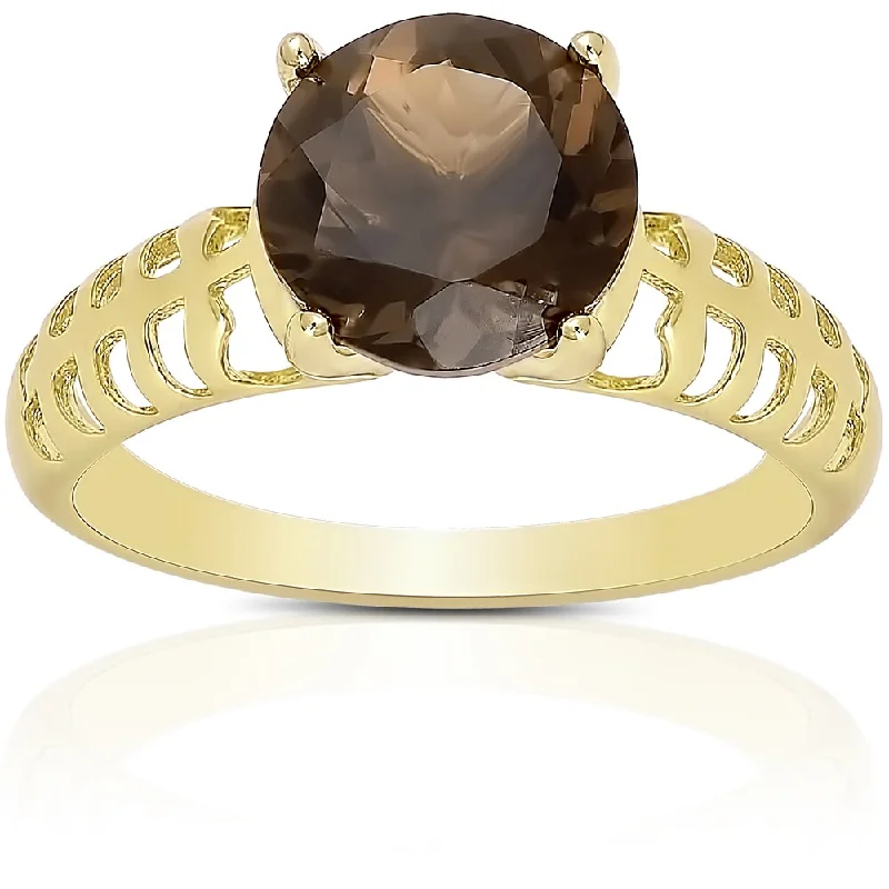 Jute cord ring-Dolce Giavonna Sterling Silver Smokey Quartz Solitaire Ring