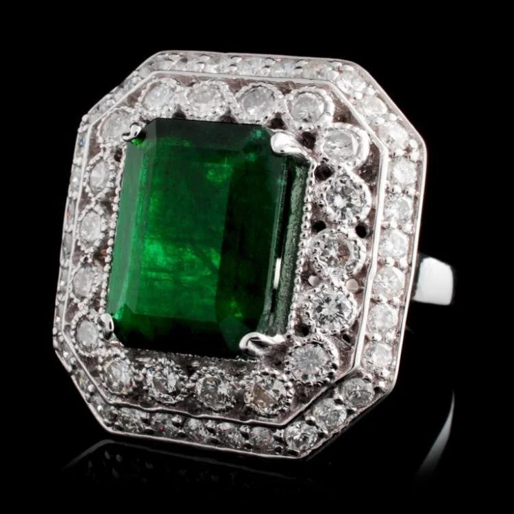 Fossil fragment ring-4.96 ct Emerald and 1.50 ctw Diamond 14K White Gold Ladies Ring