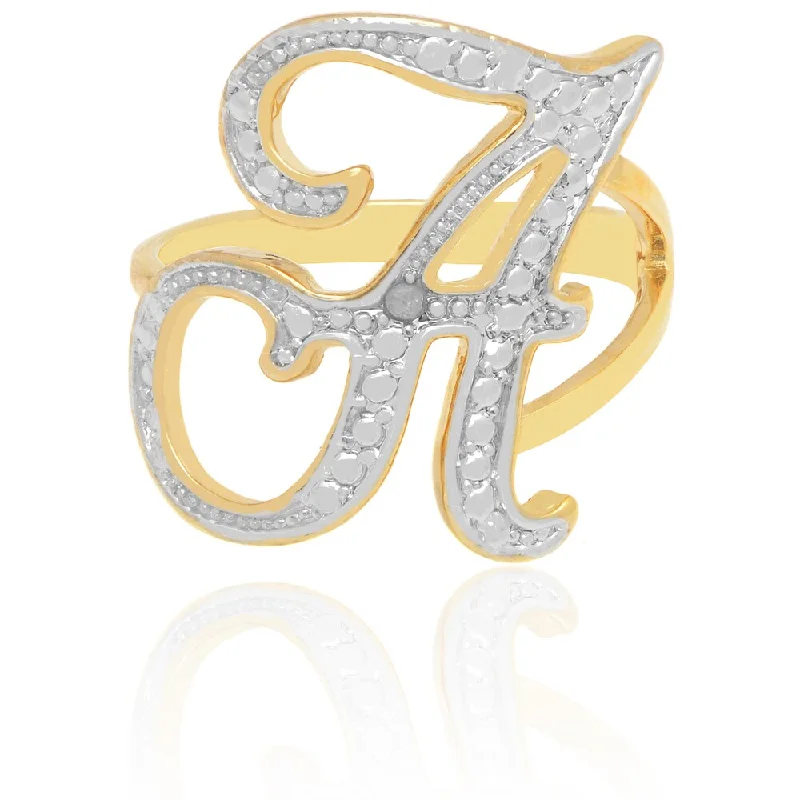 Classic flair ring-Finesque 18k Yellow Gold Overlay Diamond Accent A to Z Option Initial Ring