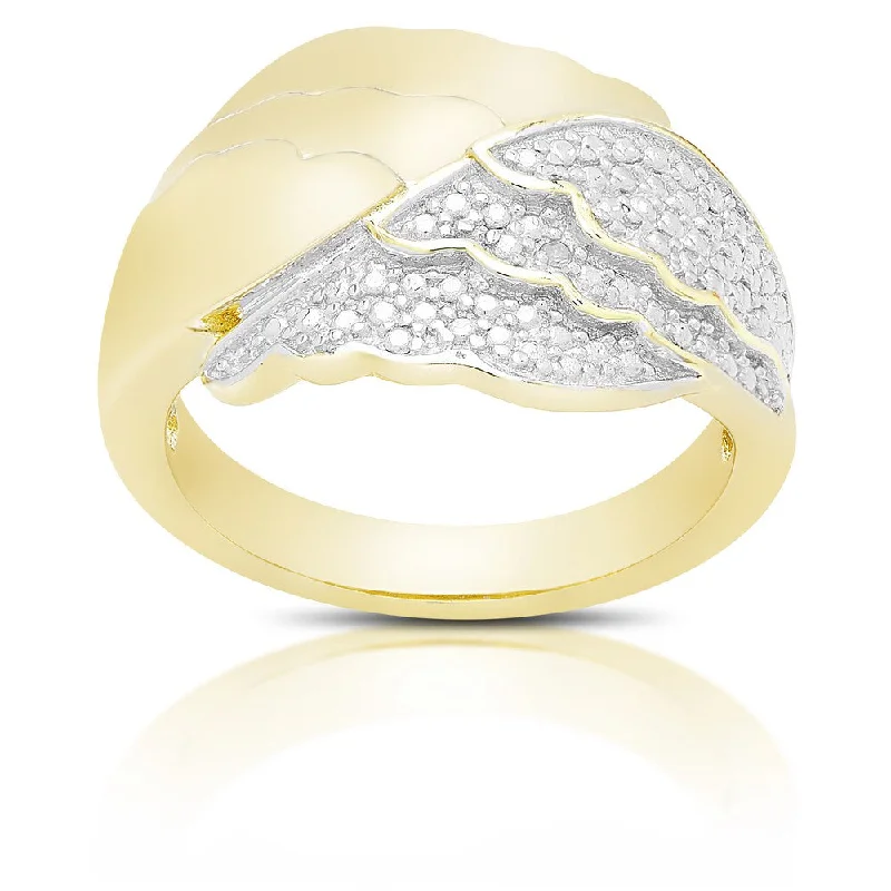 Lemon quartz ring-Finesque Gold over Silver or Sterling Silver Diamond Accent Angel Wing Design Ring