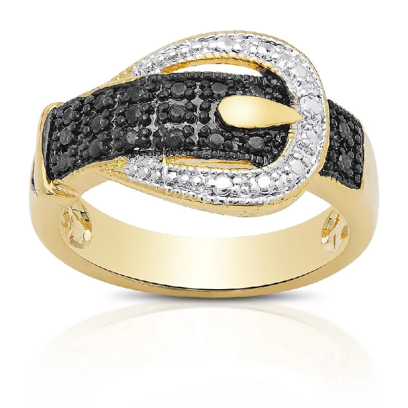 Retro mine ring-Finesque Gold Overlay Diamond Accent Tri-Color Buckle Ring