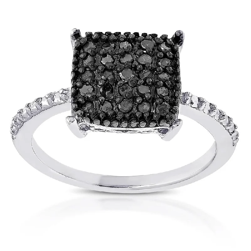 Baroque bend ring-Finesque Sterling Silver 1/4ct TDW Black Diamond Square Ring