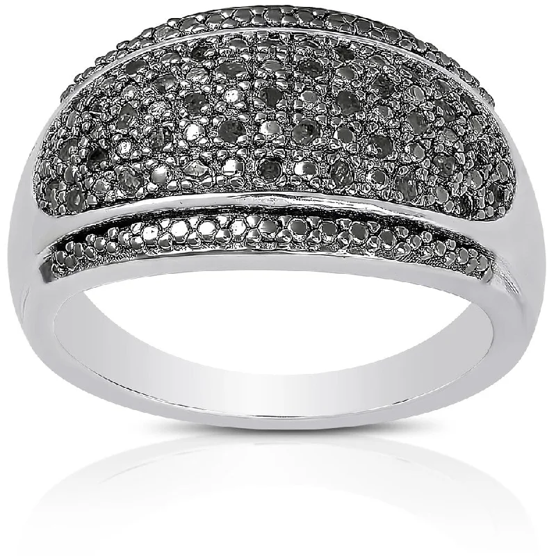 Grooved band ring-Finesque Sterling Silver 1/5ct TDW Black Diamond Ring