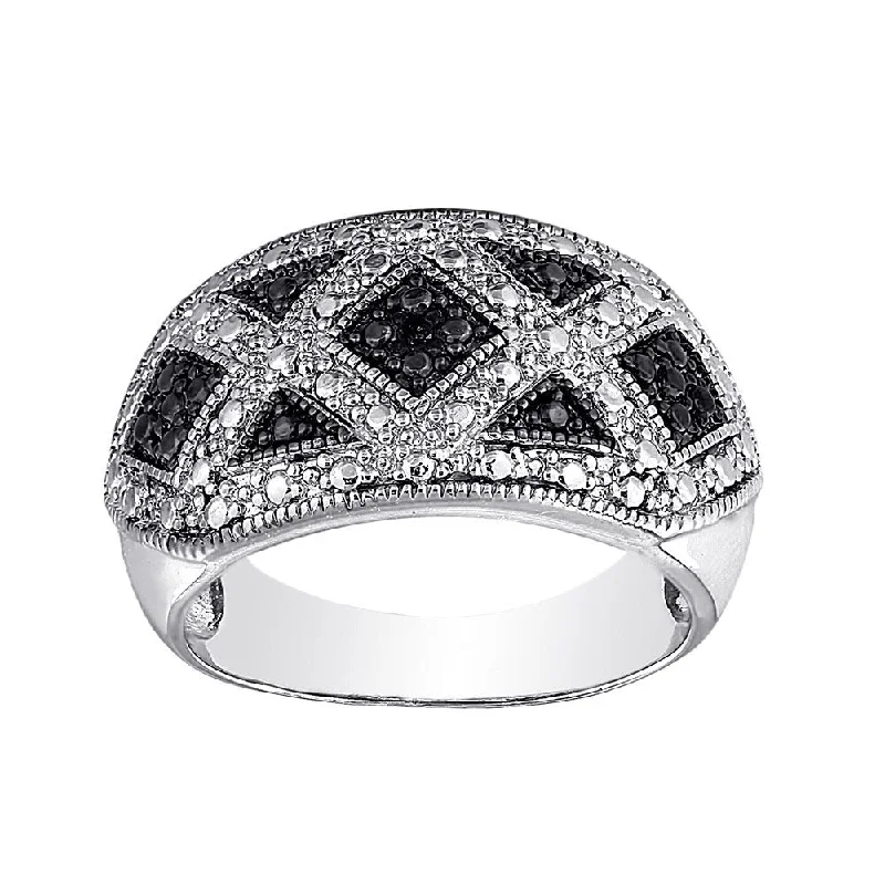 Split husk ring-Finesque Sterling Silver Black Diamond Accent Ring