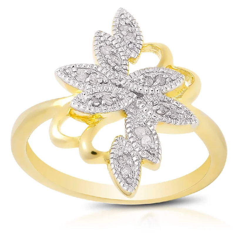 Radiant-cut ruby ring-Finesque Yellow Gold over Silver Diamond Accent Flower Ring