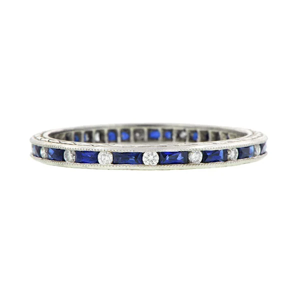 Split husk ring-Baguette Sapphire & Round Diamond Eternity Band Ring