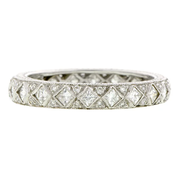 Classic flair ring-French Cut & Round Diamond Eternity Wedding Band Ring, Platinum