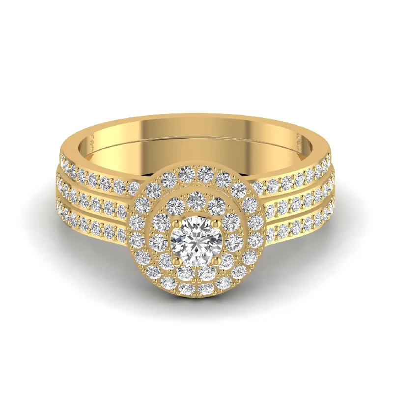 Inset groove ring-Lab Diamond Bridal Wedding Ring Set