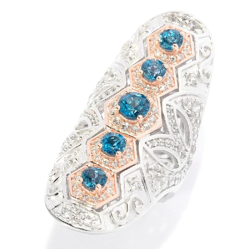 Coral branch ring-London Blue Topaz & White Zircon Cut-out Scrollwork Elongated Ring