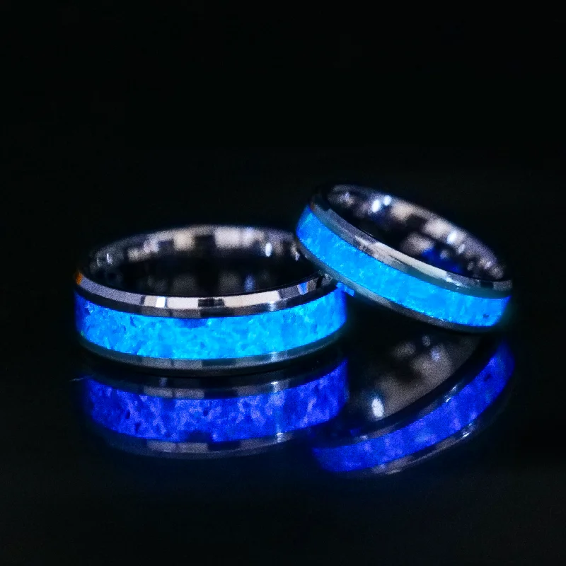 Scored groove ring-Matching Custom Glowstone Wedding Ring Set