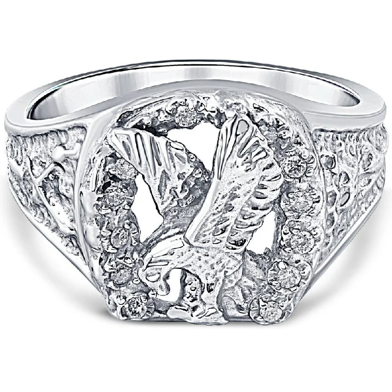 Shell fragment ring-Mens Diamond American Eagle Ring 10K White Gold