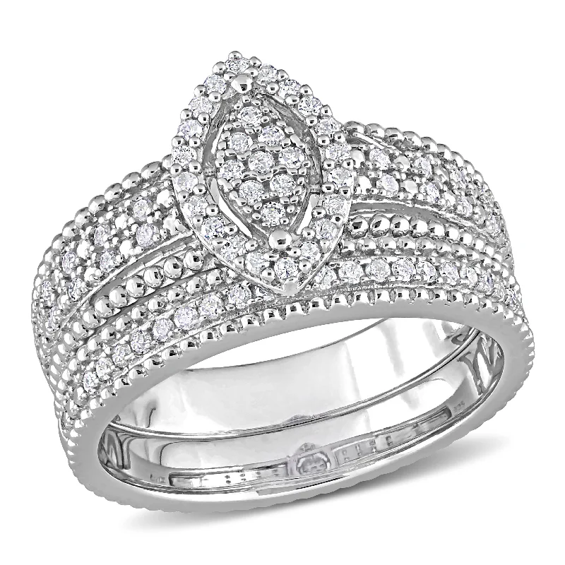 Paired gemstone ring-Mimi & Max 1/3ct TDW Diamond Marquise Shape Cluster Bridal Set in Sterling Silver