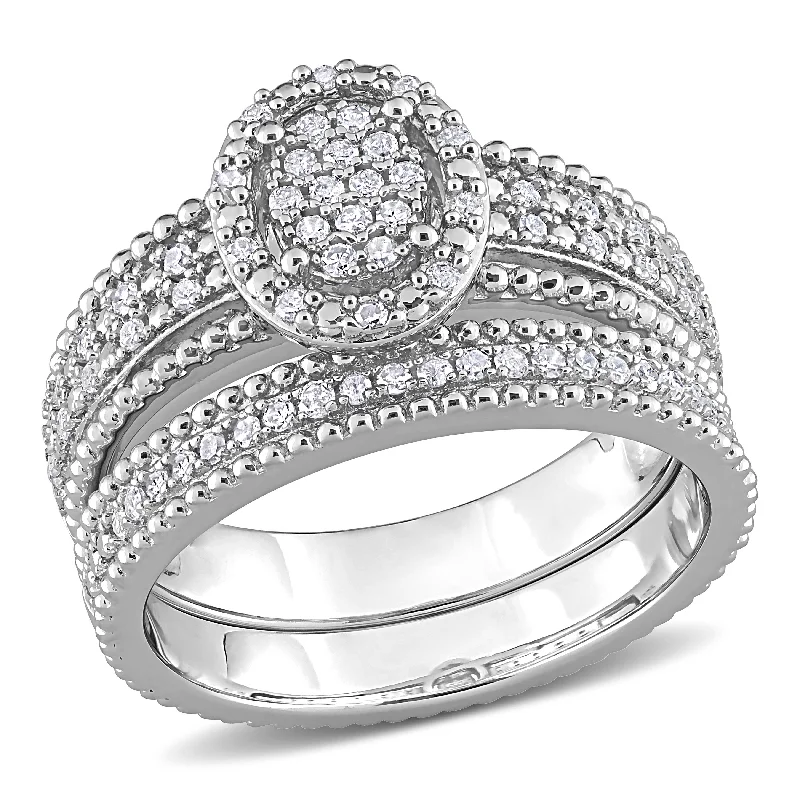 Molten alloy ring-Mimi & Max 1/3ct TDW Diamond Oval Shape Cluster Bridal Set in Sterling Silver