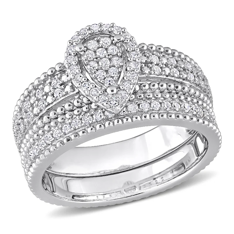 Offset gem ring-Mimi & Max 1/3ct TDW Diamond Pear Shape Cluster Bridal Set in Sterling Silver