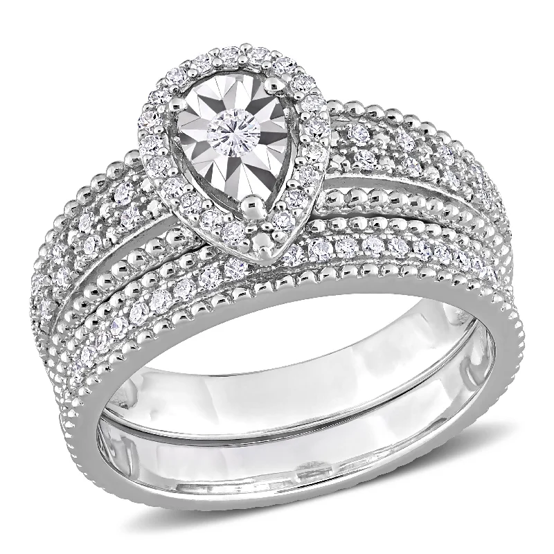 Norse weave ring-Mimi & Max 1/3ct TDW Diamond Teardrop Halo Bridal Set in Sterling Silver