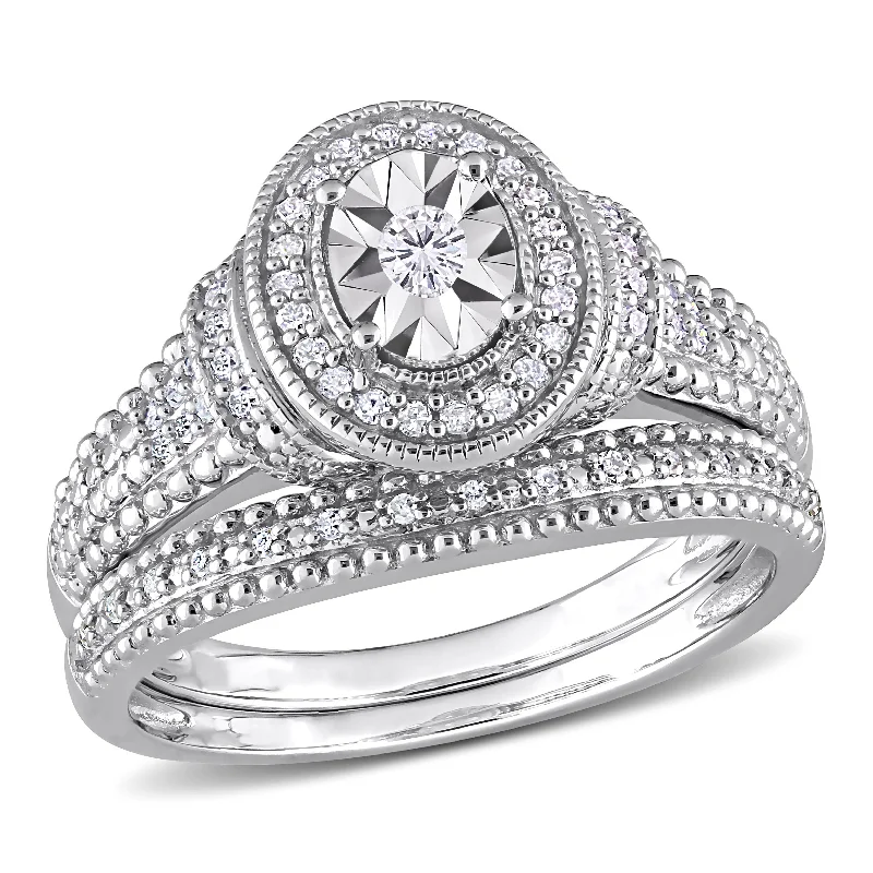 Jute cord ring-Mimi & Max 1/4ct TDW Diamond Oval Bridal Ring Set in Sterling Silver