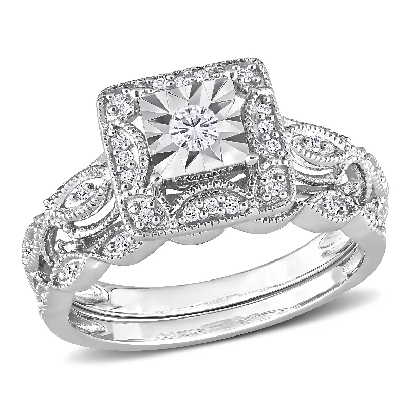 Delicate swirl ring-Mimi & Max 1/5ct TDW Diamond Square Halo Bridal Ring Set in Sterling Silver