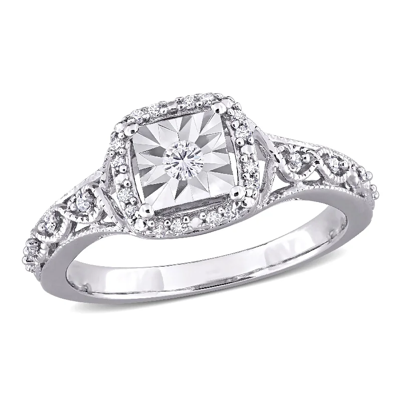 Old stone ring-Mimi & Max 1/6ct TDW Diamond Halo Vintage Style Ring in Sterling Silver