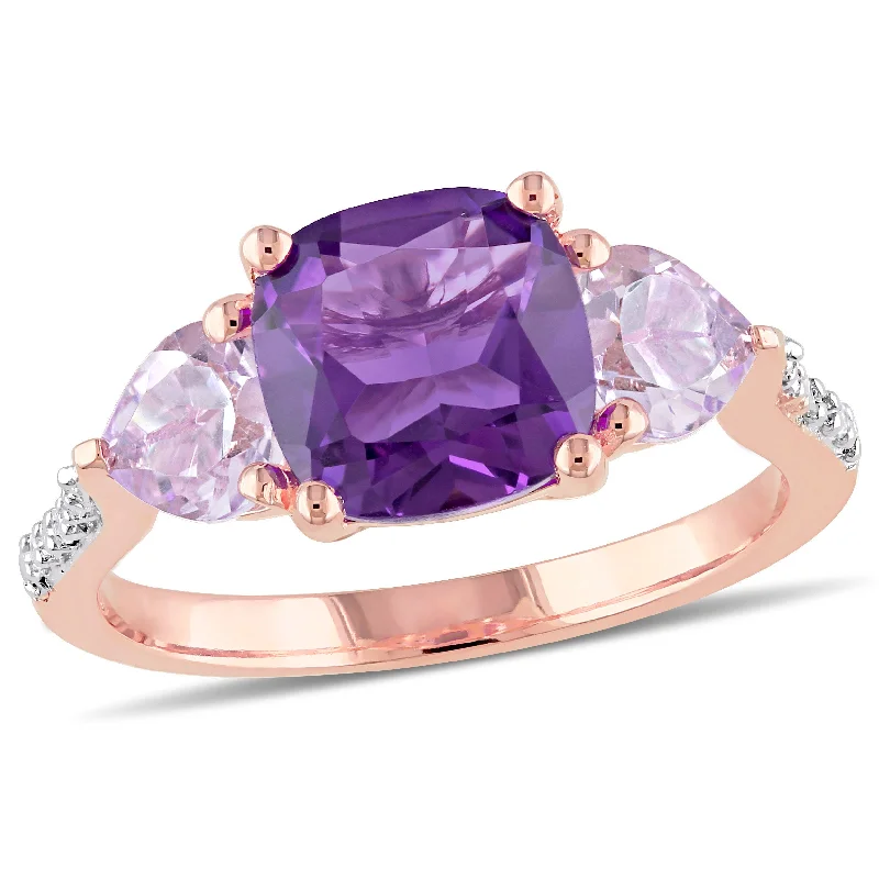 Tide pebble ring-Mimi & Max 2 1/2ct TGW Amethyst Rose de France and Diamond Accents Ring in Rose Silver