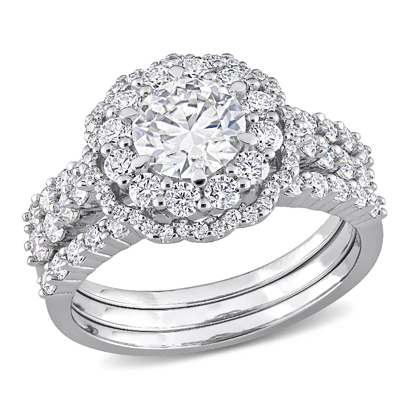 Dew bead ring-Mimi & Max 2ct DEW Created Moissanite Halo Bridal Ring Set in Sterling Silver