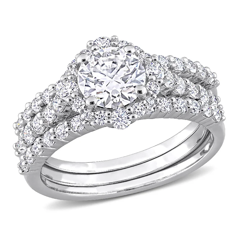 Etruscan gold ring-Mimi & Max 2ct DEW Created Moissanite Halo Bridal Ring Set in Sterling Silver