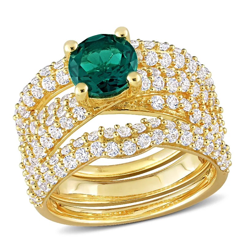 Quartz grit ring-Mimi & Max 3 3/4ct TGW Created Emerald Created White Sapphire Bridal Ring Set in Yellow Silver