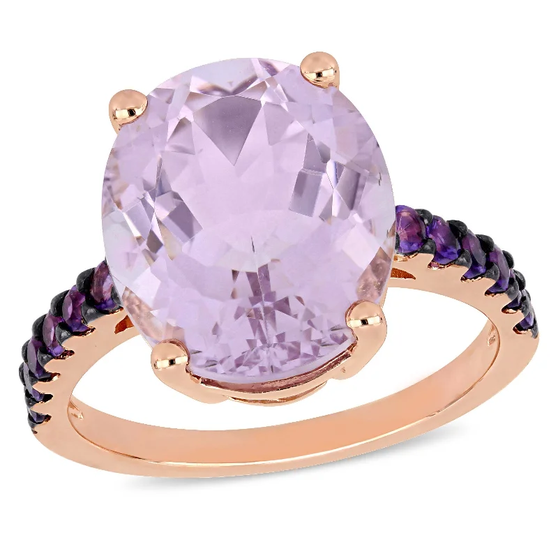 Blue tiger eye ring-Mimi & Max 7 7/8ct TGW Oval-Cut Amethyst & Rose de France Ring in Rose Silver