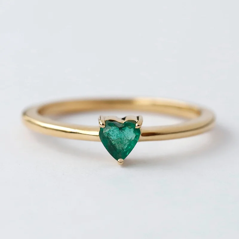 Grouped stone ring-14 K Gold emerald heart ring For Her