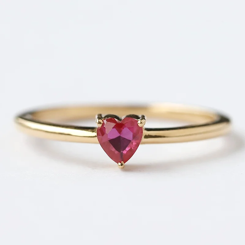 Streaked stone ring-14 K Gold Ruby Heart Ring For Her