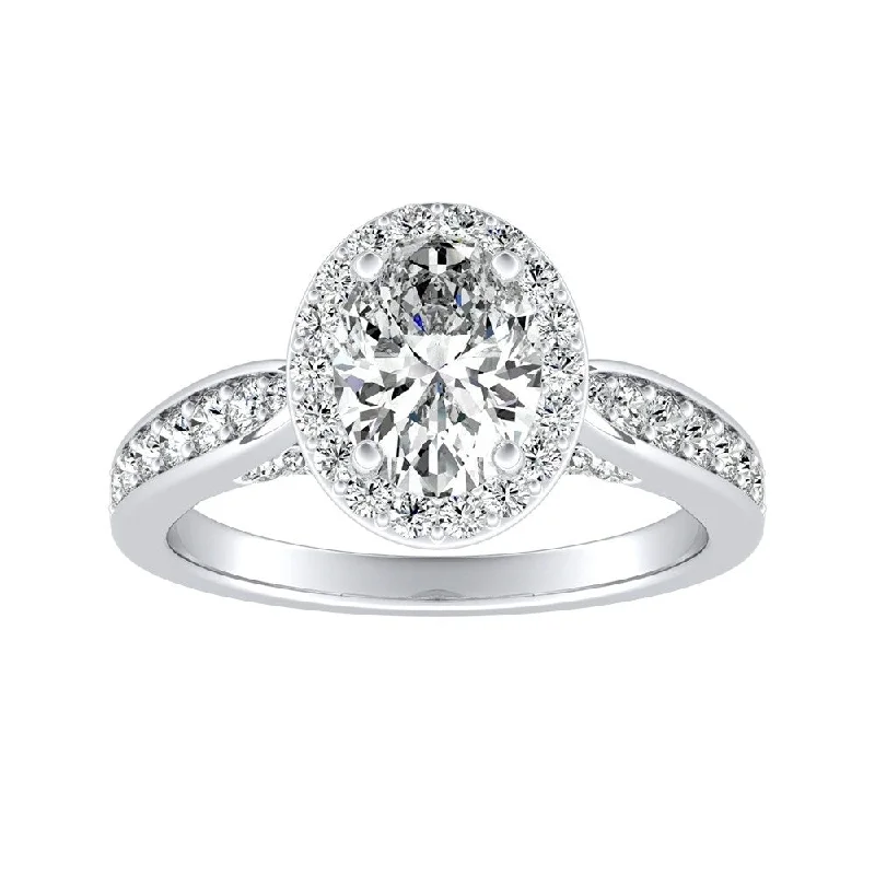 Poppy sprout ring-Modern Oval-cut Halo Diamond Engagement Ring 1 1/2cttw Platinum by Auriya