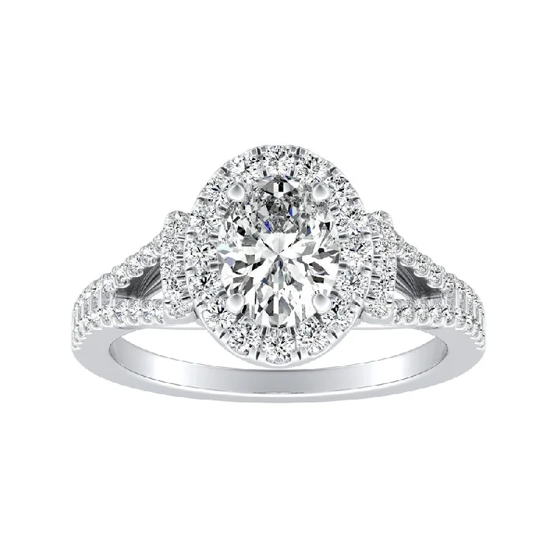 Micro gem ring-Modern Split-shank Oval Diamond Engagement Ring 5/8cttw Platinum by Auriya