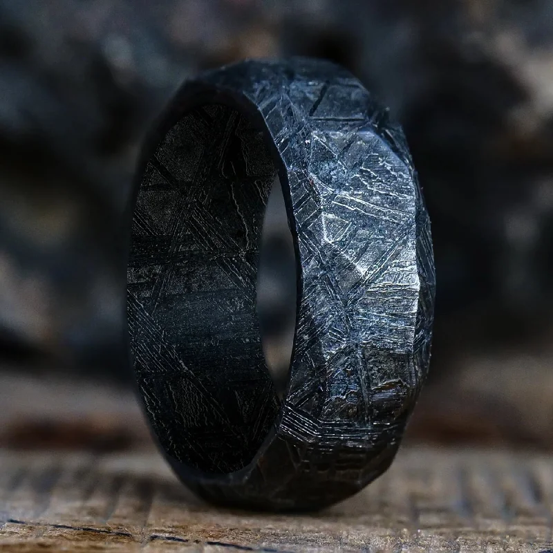 Iron forged ring-Obsidian Meteorite Ring