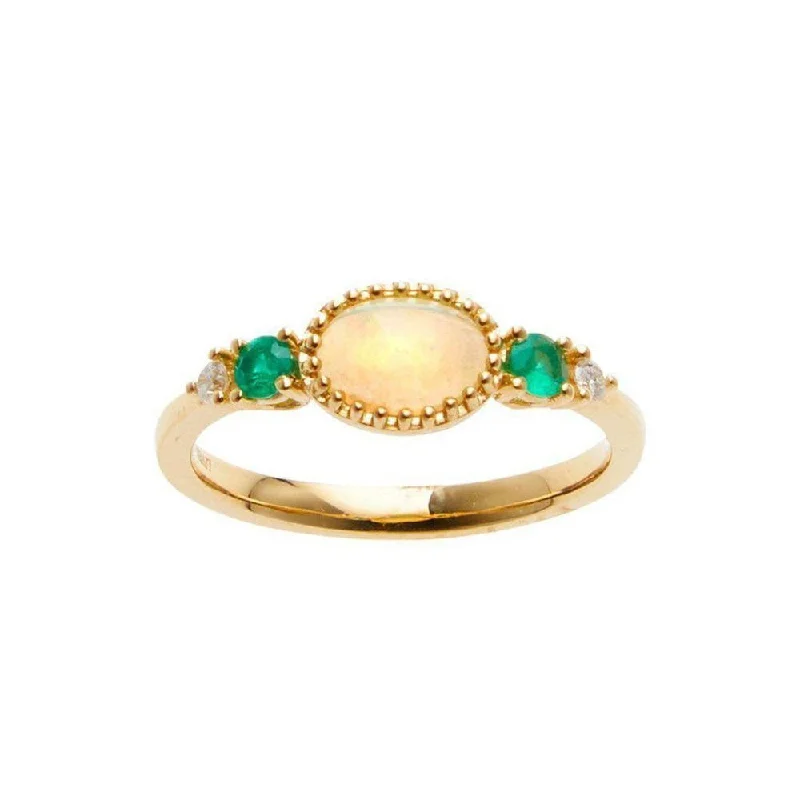 Linked stone ring-Opal and Emerald Ring