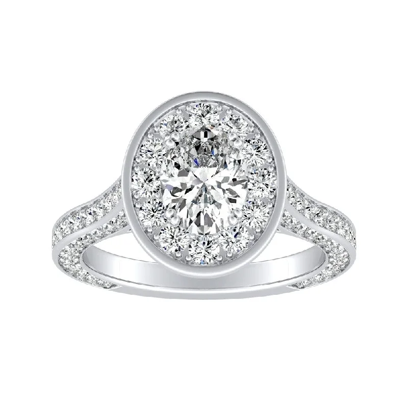 Bud halo ring-Oval-cut 2ctw Halo Diamond Engagement Ring by Auriya 18k Gold (H-I, SI1-SI2)