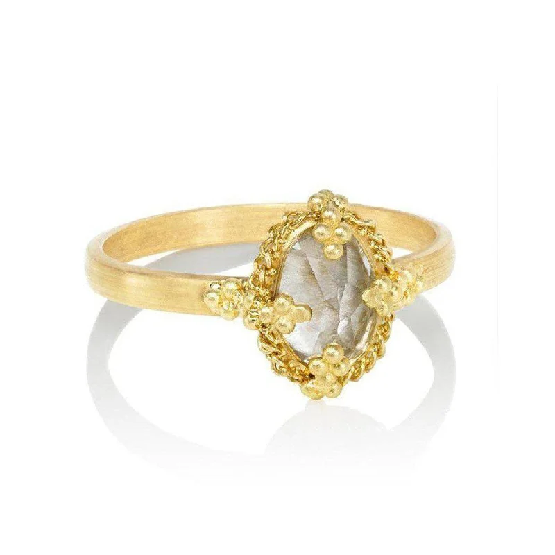 Knit band ring-Oval Prong White Topaz Ring