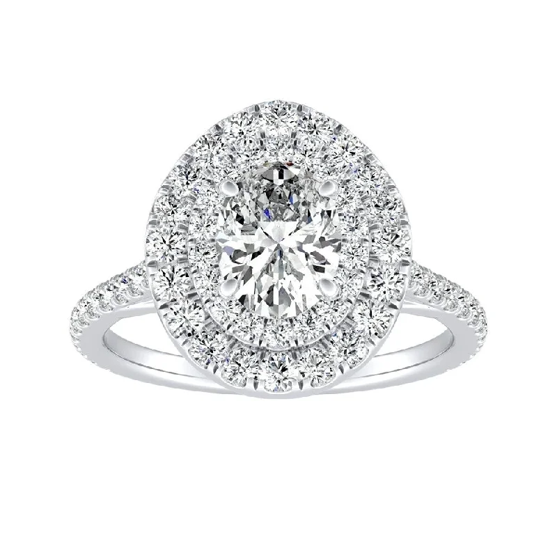 Oak husk ring-Oval Shape 1 carat TW Double Halo Diamond Engagement Ring Platinum by Auriya