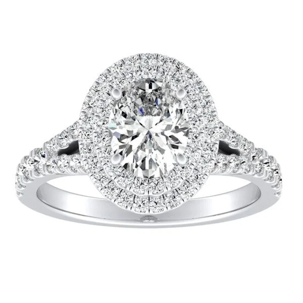 Poppy sprout ring-Oval Shape Halo Diamond Engagement Ring 1 1/2ctw 14k Gold by Auriya (I-J, I1-I2)